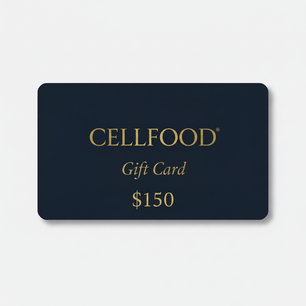 Cellfood Digital Gift Card — $150 value, dark navy with gold text
