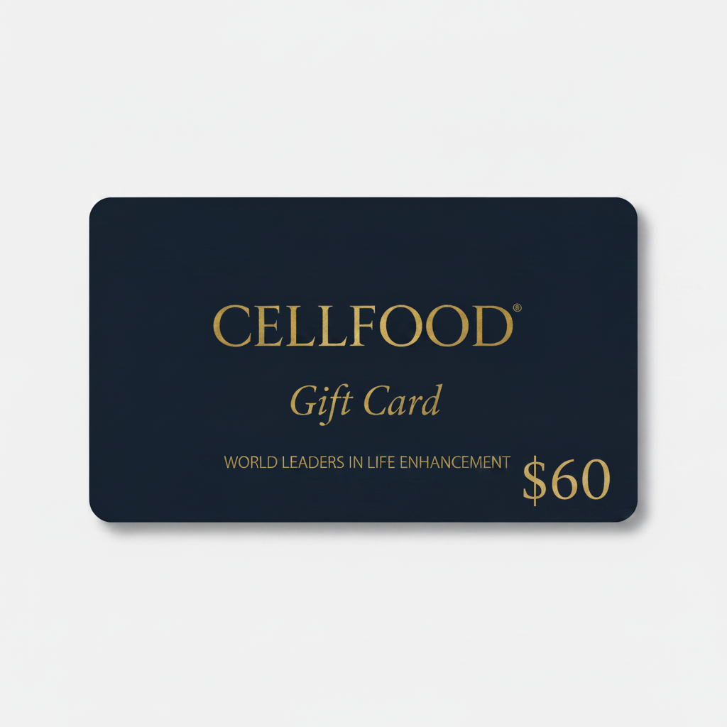 Cellfood Digital Gift Card — $60 value, dark navy with gold text